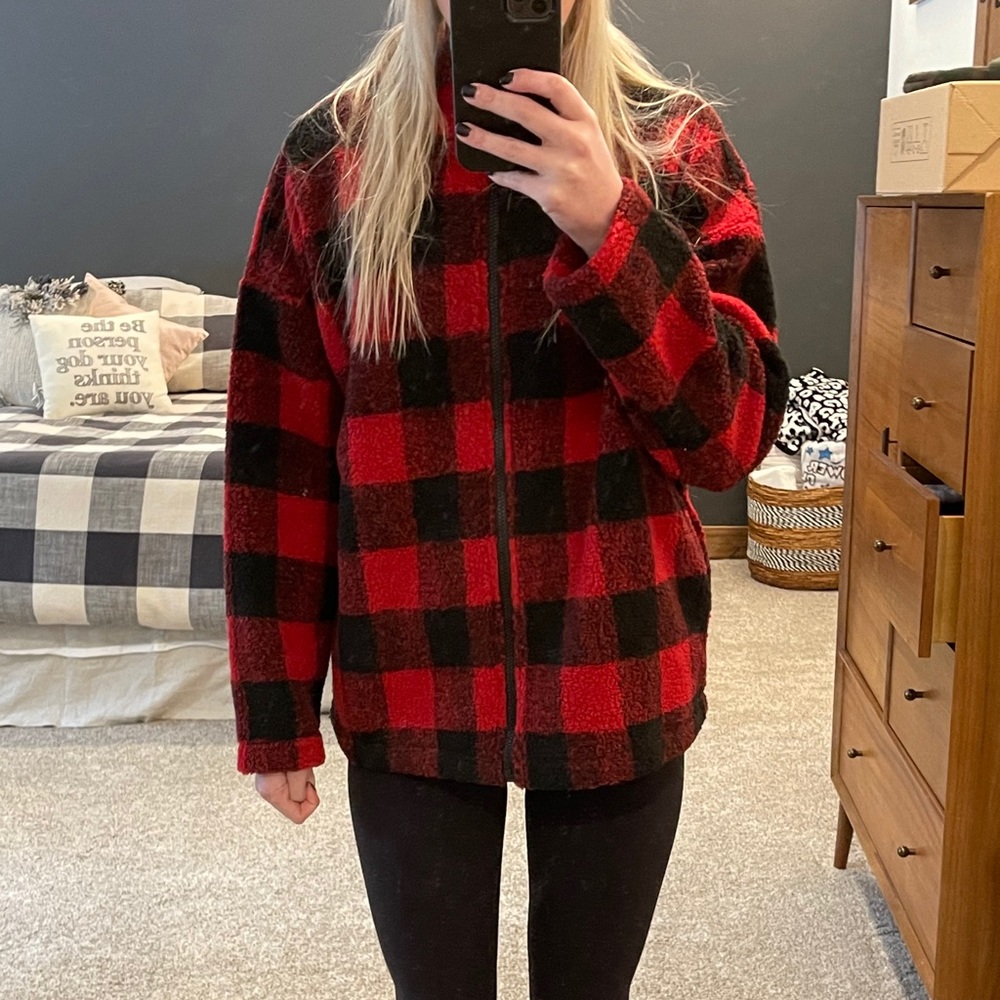 Buffalo plaid Sherpa full zip